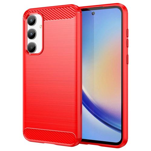 Coque pour Samsung Galaxy A35 5G - housse etui silicone gel carbone + film ecran - ROUGE - htdmobiles