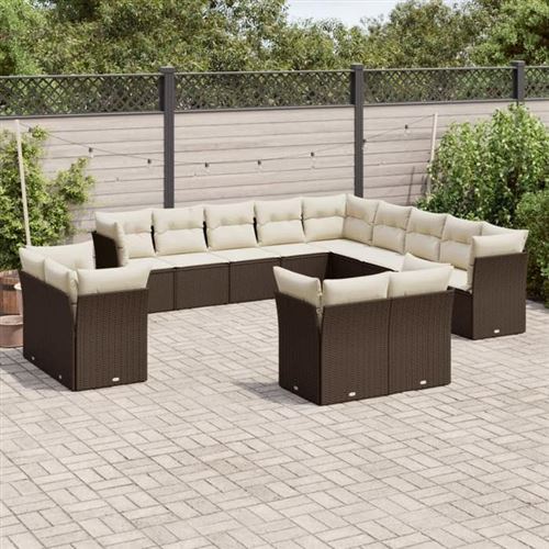 VIDAXL  Salon De Jardin Avec Coussins 13 Pcs Marron R&eacute;sine Tress&eacute;e