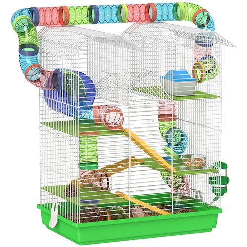 Comparer les prix de Cage pour hamster souris petits animaux rongeur avec tunnel mangeoire roue jouet 47 x 30 x 59 cm cm vert