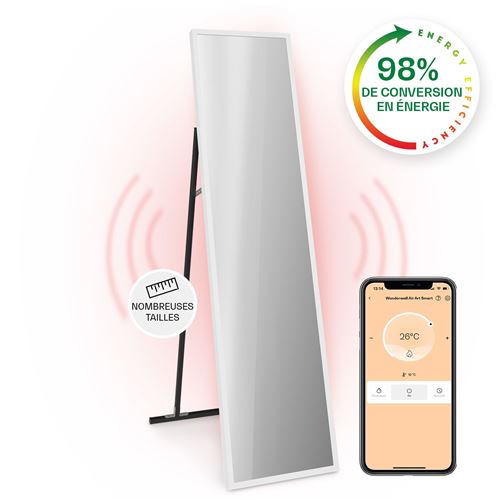 Radiateur Infrarouge - Klarstein La Palma 900 - Miroir Chauffant - 40X160Cm - 900W - Connecté - Blanc