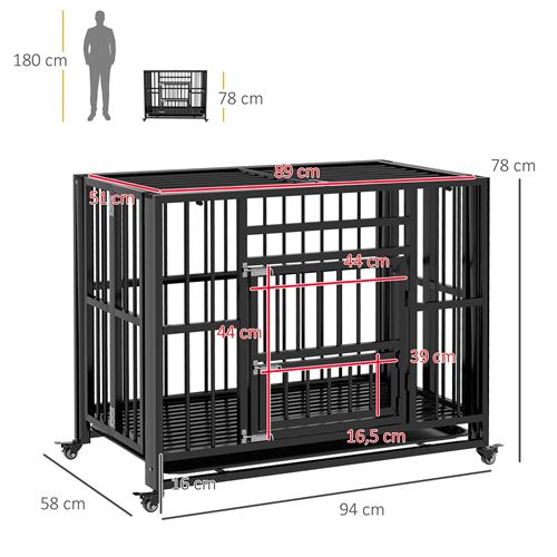 Cage pour chien animaux cage de transport sur roulettes pliable 3 portes  verrouillables plateau amovible acier noir - Transport et voyage du chien -  Achat & prix