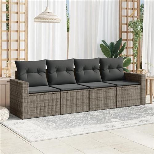 Salon de jardin modulable vidaxl resine tressee 4 pieces 4 personnes 65.5 x 62 x 69 cm gris
