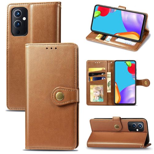 MPFRANCE Housse pour OnePlus 9 Marron [Porte Carte, etui portefeuille, boucle]