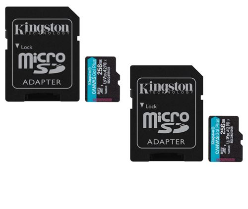 2PCS Kingston Canvas Go Plus 256Go Micro SD SDXC carte mémoire U3, V30, A2, vitesse de lecture 200MB/s vitesse de écriture 160MB/s
