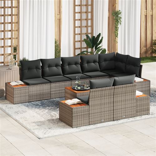 Non Communiqué Gris Ensemble De Canapés De Jardin 9 Pièces Avec Coussins Poly Rattan Acacia
