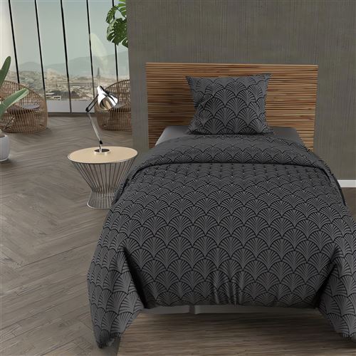 Parure housse de couette microfibre 140X200 cm PAON gris, par Intemporel