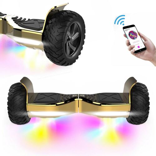 Overboard Hummer Tout Terrain de 8,5, 700W, LED et Bluetooth, Équilibrage Automatique, Or Chromé