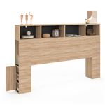 Tête de lit sur pied CLEO 165 cm avec rangements fermés et niches façon hêtre et noir