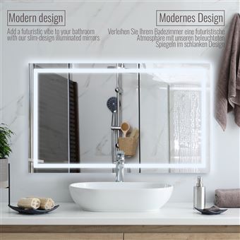 Miroir de salle de bain à LED 100 × 60cm 3 couleurs de lumière