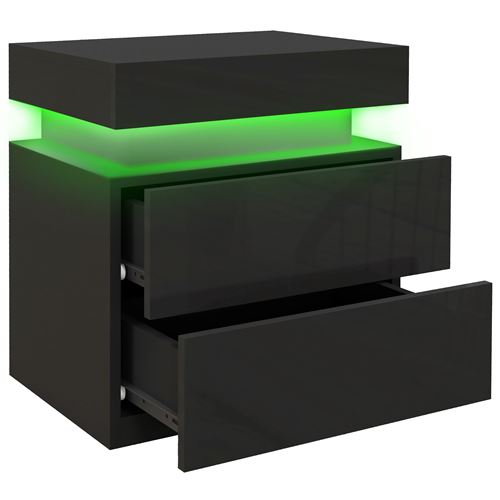 Non Communiqué Noir Chevet Table De Nuit Design Led Réglable 2 Tiroirs Façade Laquée Télécommande