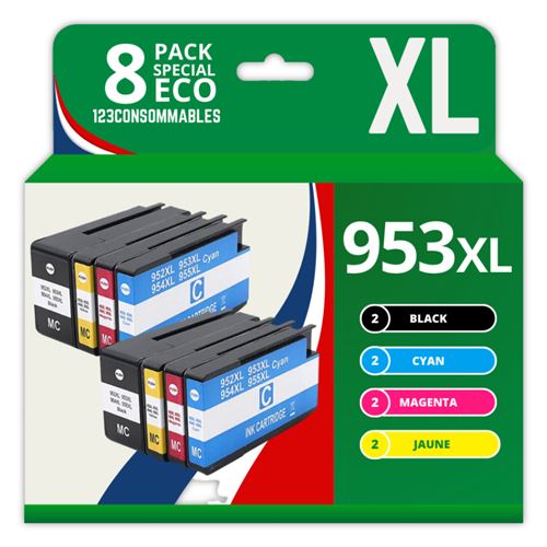 123CONSOMMABLES - 953XL - Pack de 4 Cartouches d'encre compatibles avec HP Officejet Pro 8715 8710, HP Officejet Pro 7720 7740 8730 8720 8725 8210