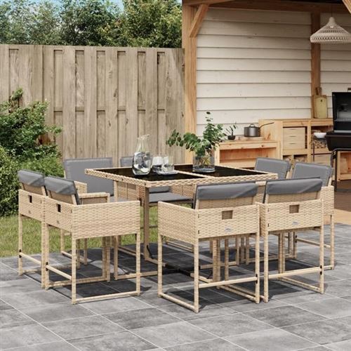 vidaXL - Ensemble à manger de jardin - 9 pièces - Beige - Image 2
