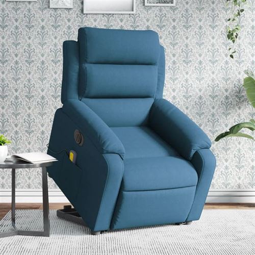 Vidaxl Bleu Fauteuil De Relaxation, Massage, Inclinable Électrique Réglable Velours - Image 2