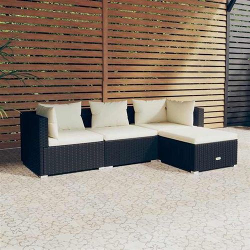 Non Communiqué Noir Vidaxl Salon De Jardin Modulable 4 Pieces 4 Personnes Resine Tressee