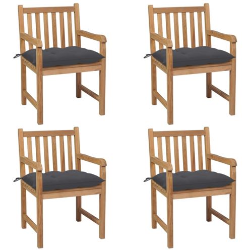 vidaXL Chaises de jardin 4 pcs avec coussins anthracite Teck solide