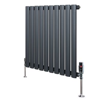 Radiateur Ovale 1 Panneau & Vannes 600 x 600 mm en Acier Anthracite Horizontale - 1