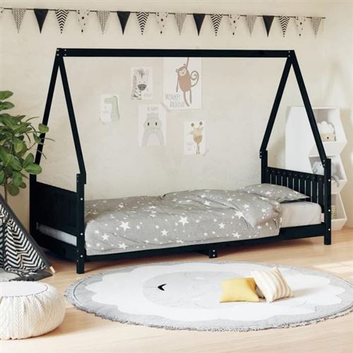 vidaXL Cadre de Lit pour Enfants, Lit Simple avec Sommier à Lattes, Meuble de Chambre à Coucher, Scandinave, Noir 80x200 cm 834497