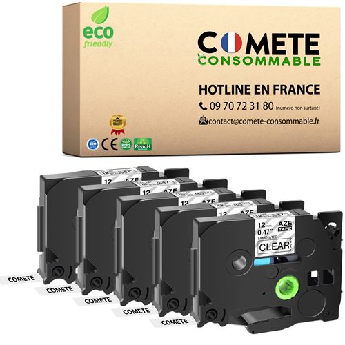 5 Rubans etiquettes compatibles avec BROTHER TZE131 Noir