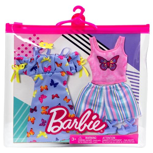 Barbie Butterfly Fashion Pack - HBV68 - Ensemble de 2 tenues - Comprend robe + short + top et 2 accessoires