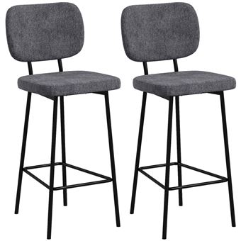 Lot de 2 tabourets de bar design vintage - repose-pied - acier noir PU marron - Achat & prix