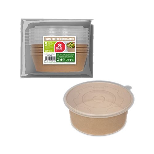 5 recipients ronds en carton repas 500 ml - 730046