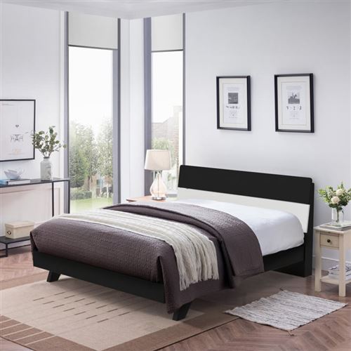 Lit double design moderne en bois tÃªte de lit 160x200cm avec sommier et lattes Landeck King, Couleur: Noir