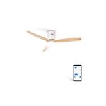 WIND CALM M - Ventilateur de plafond silencieux 40W avec pales techniques en ABS Ø132cm avec eclaraige sans wifi - Blanc / Effet bois clair