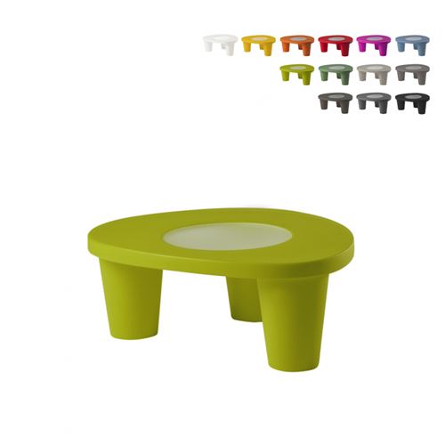 Table basse moderne en polyéthylène dessus en verre pour bar jardin maison Slide Low Lita Table, Couleur: Vert
