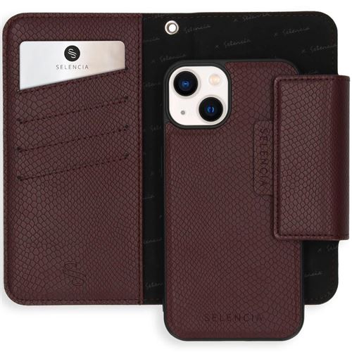 Etui portefeuilserpent amovib2-en-1 Llyr pour iPhone 13 - Rouge foncé Selencia
