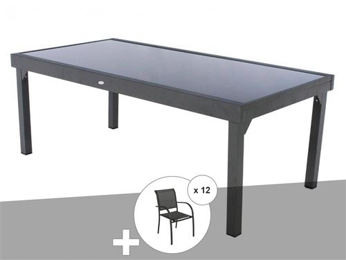 Ensemble repas table extensible rectangulaire en verre Piazza + 12 fauteuils Piazza - Hesperide