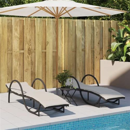 Non Communiqué Noir Vidaxl Chaises Longues Lot De 2 Avec Coussins Résine Tressée, Lit De Bronzage, Chaise Longue Inclinable, Lit De Jour 3277307