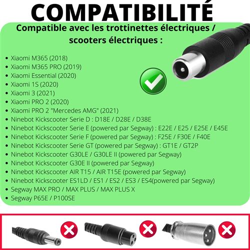 Chargeur pour la Trottinette électrique XIAOMI M365/M365 PRO/1S/Essent –  Eleqtron