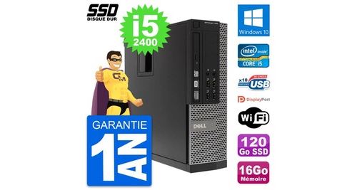 Pc dell optiplex 790 sff intel core i5-2400 ram 16go ssd 120go windows 10 wifi