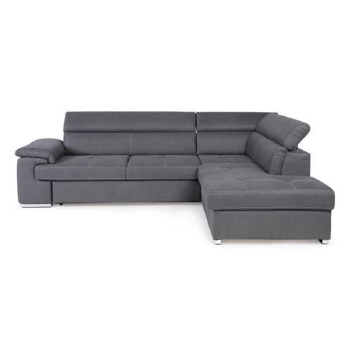 Canape dangle convertible droit 4 places CORSA - Tissu Athene gris - L 287 x P 232 x H 79 cm - MINIMAX