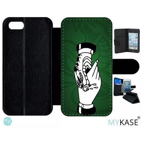 Etui My-Kase pour iPhone Se 2020 - main morsure serpent fond kaki - Simili-cuir Noir