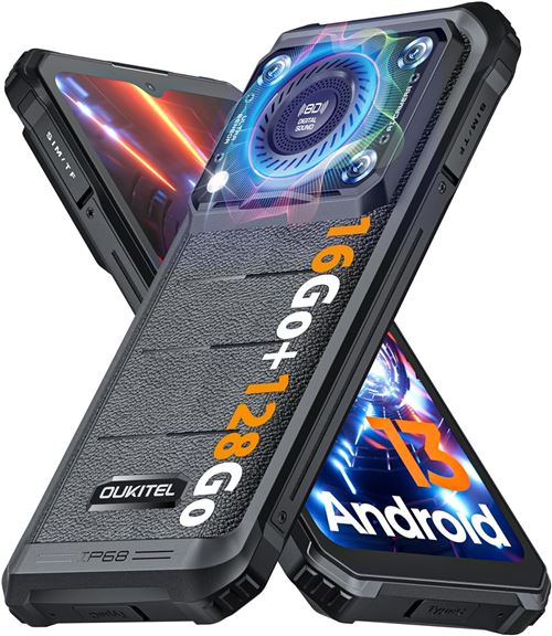OUKITEL WP36 NOIR 6.52 16Go 128Go ROM 10600mAh Double SIM 4G Robuste SmartPhone Android 13