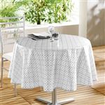 Nappe Ronde en Toile Cirée "Abaca" 160cm Gris & Blanc