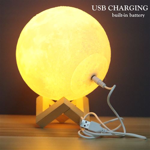 Veilleuse 12cm (Petit) Lampe Lune 3D Veilleuse Lumière Lune 16 Couleurs LED  avec Support en Bois et Télécommande/Tactile et Rechargeable par USB