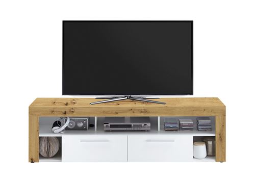 Meuble TV de 2 tiroirs et 6 niches coloris Artisan chêne / blanc - L180 x H53 x P41 cm -PEGANE-
