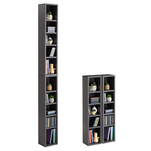 Etagères modulables MUSIQUE pour CD et DVD, lot de 2 meubles de rangement en colonne avec 10 compartiments, en mélaminé gris mat