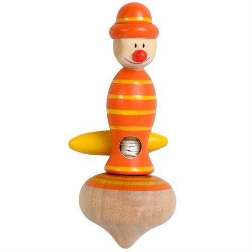 Toupie Clown Orange Avec Lanceur Corde Jeu Jouet En Bois Enfant 5 Ans +
