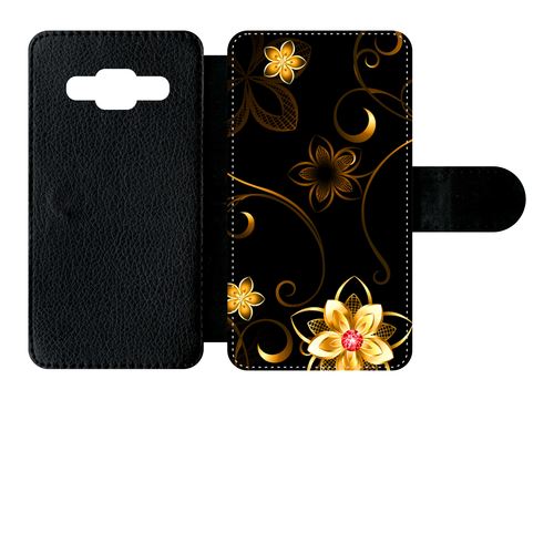 Etui À Rabat Samsung Galaxy Core Prime G3608 Fleur D Or Fond Noir