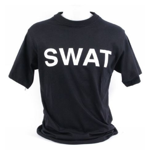 Tee shirt noir manches courtes imprimé SWAT devant taille L
