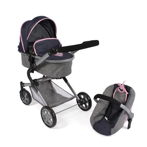 Poussette pour poupées combinée 3 en 1, Lia, anthracite - bleu foncé