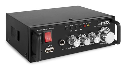 Amplificateur Numérique Karaoké Max Av340 Bluetooth 2 X 50W Lecteur Mp3 Intégré Entrée Microphone Noir