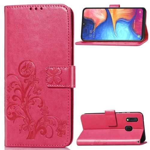 Etui en PU trèfle à quatre feuilles rose avec support et sangle pour votre Samsung Galaxy A20e