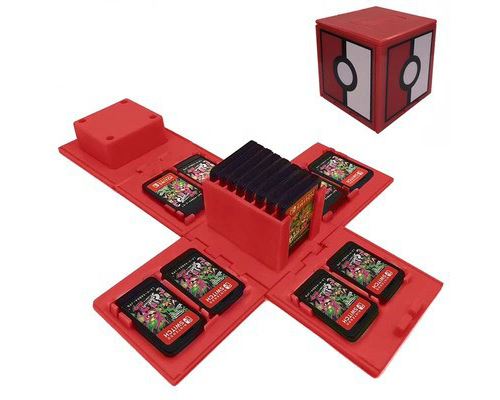 【Nom du magasin: WISETONY®】Boîtes de rangement avec 16 poches pour jeux Nintendo Switch - Rouge,Poké Ball