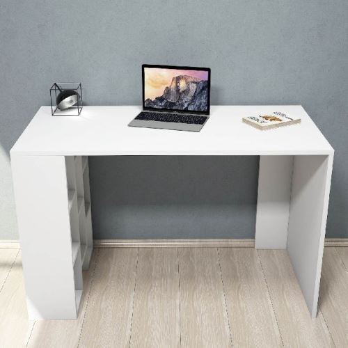 HOMEMANIA Bureau Inci avec Étagères - pour Bureau, Chambre - Blanc en Bois, 120 x 60 x 75 cm