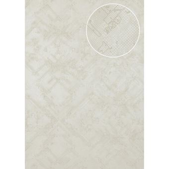 Papier Peint à Motifs Graphiques Atlas Sig 085 1 Papier Peint Intissé Texturé Avec Un Dessin Abstrait Satiné Crème Blanc Perlé Blanc Gris 533 M2