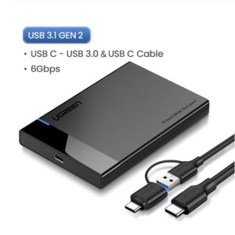 5€94 sur UGREEN 2 en 1 USB 3.0 Type C Boîtier Externe 2.5 Pouces Disque Dur  SATA III II I HDD SSD 7mm 9.5mm 6To Max 6Gbps UASP Compatible Câble USB A